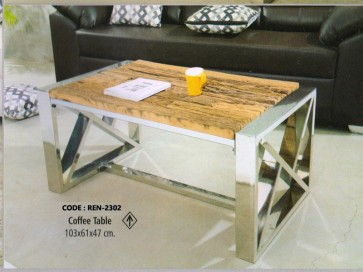 Coffee Table Made of Wood and Chrome Finish Metal Legs